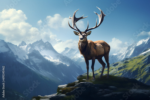 A Majestic Stag Overlooking a Mountain Valley