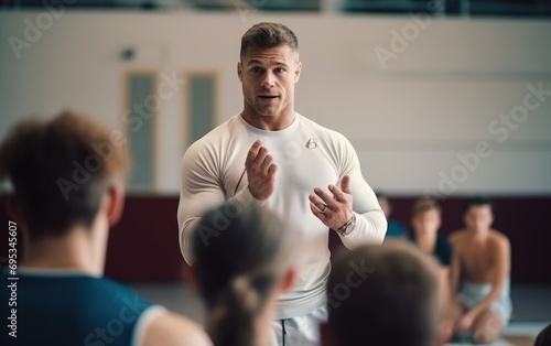 Sports coach encouraging students to train hard