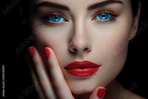 face of beautiful happy relaxed woman with blue eyes