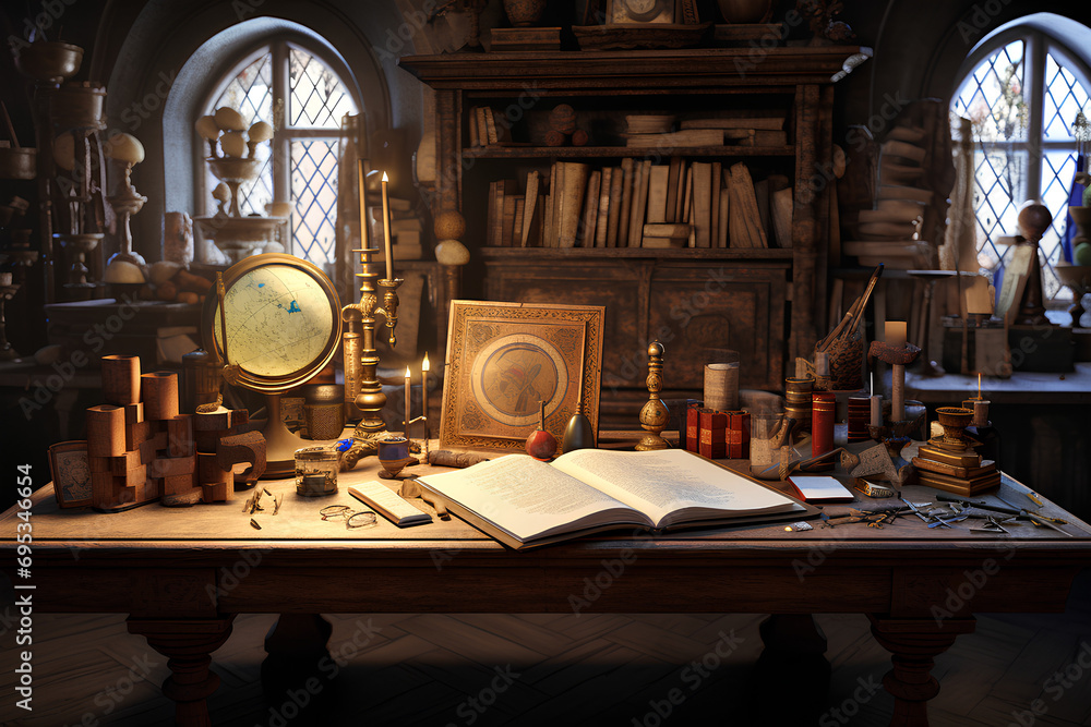 A Stylized Depiction of a Physician's Desk from the Renaissance