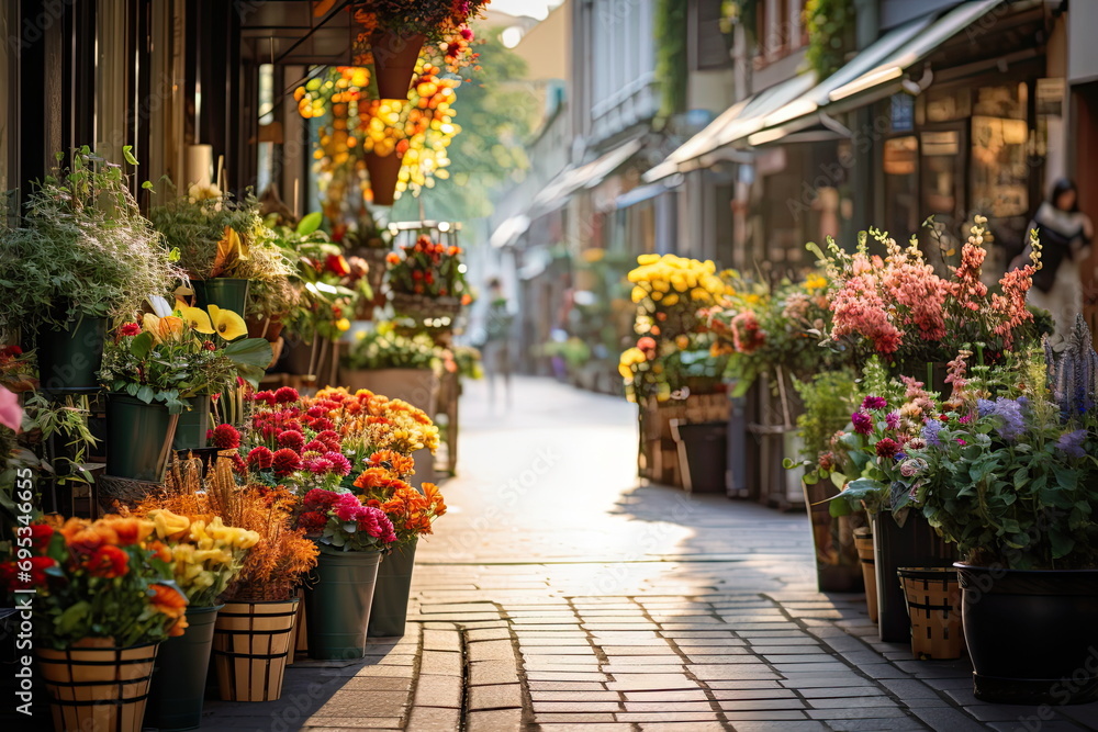 Modern street floral market on europe style