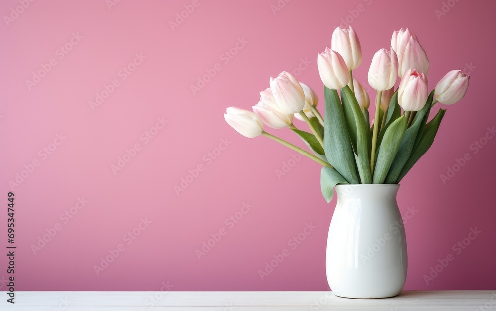 Tulips in a white vase on a color background Tulips in a white vase on a color background