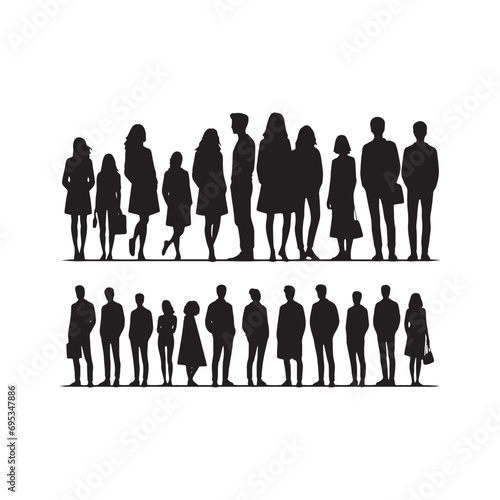 People Silhouette: Silhouetted Figures Engaging in Everyday Activities and Social Interactions - Minimallest Crowd black vector Crowd Silhouette
