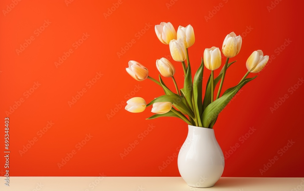Tulips in a white vase on a color background Tulips in a white vase on a color background