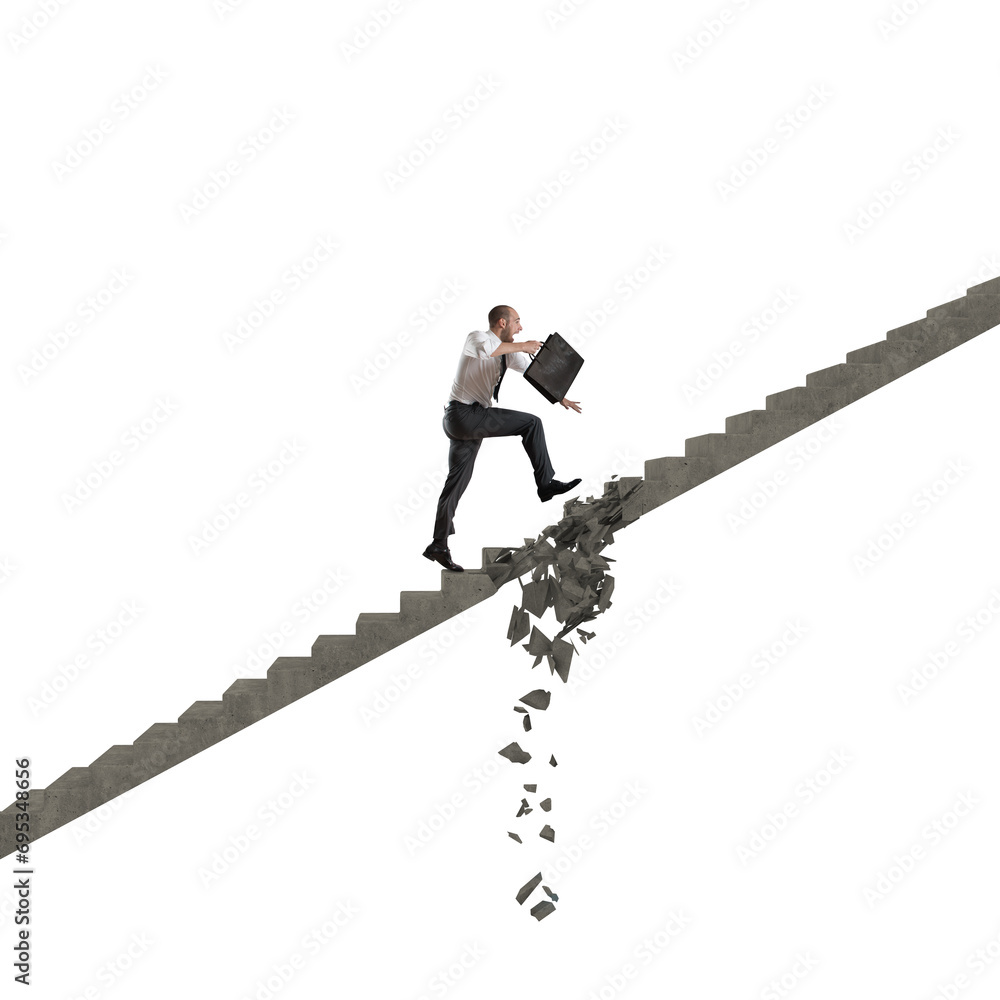Fototapeta premium businessman trying to overcome break step scale
