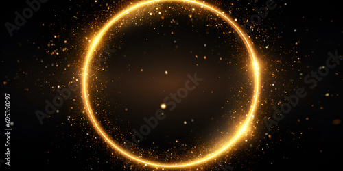 Light circle on black background. Fire ring glowing trace. Glowing Fire Ring on Dark Background