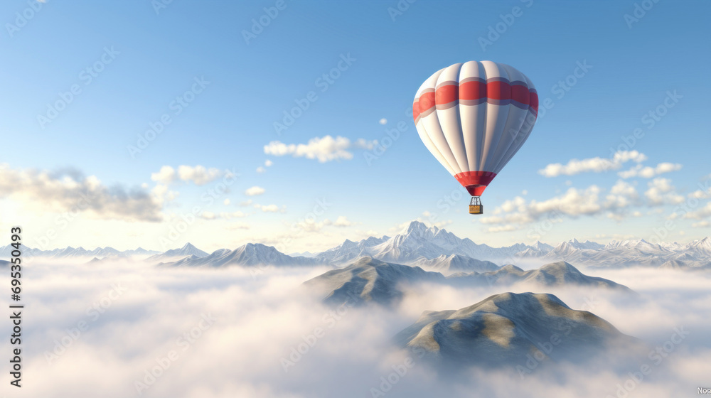 Fototapeta premium Hot air balloon flying over the clouds.