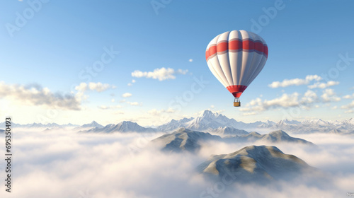 Hot air balloon flying over the clouds. © red_orange_stock