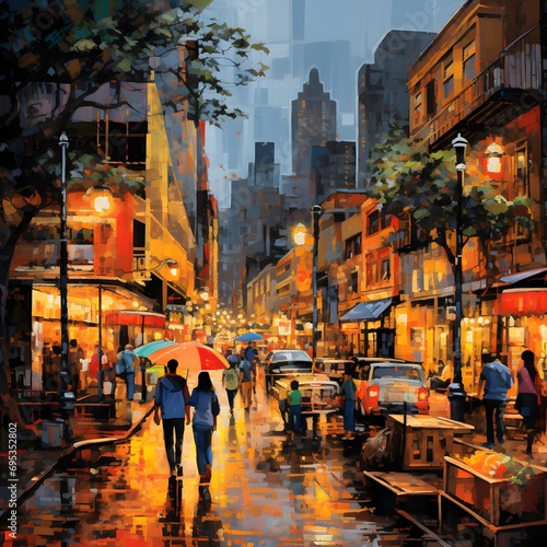 Digital painting of a street scene in New York City, USA.