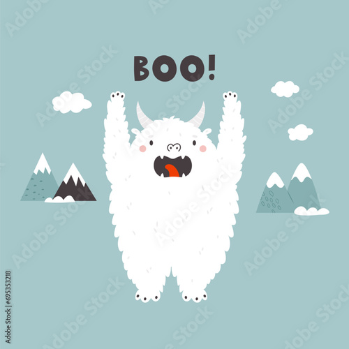 Vector illustration with a yeti monster saying BOO photo