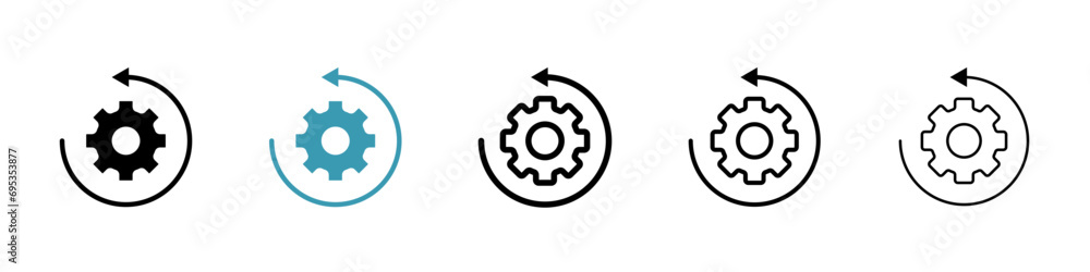 Computer system recover gear vector icon set. Computer system recover gear vector symbol. Reset sign for UI designs. - obrazy, fototapety, plakaty 
