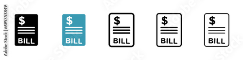 Office phone bill receipt vector icon set. Office phone bill receipt vector symbol. Hospital medical bill paper sign. Electricity bill payment vector icon. Purchase invoice vector symbol for UI design photo