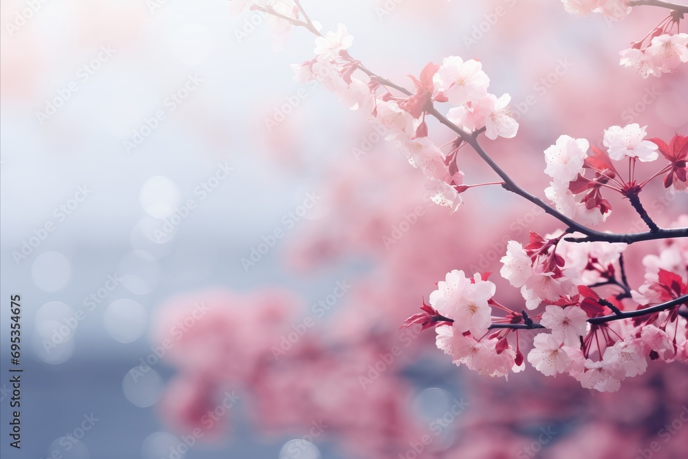 Tranquil Sakura Blossoms on Soft Blue Background - Elegant Japanese Floral Banner Design Tranquil Sakura Blossoms on Soft Blue Background - Elegant Japanese Floral Banner Design
