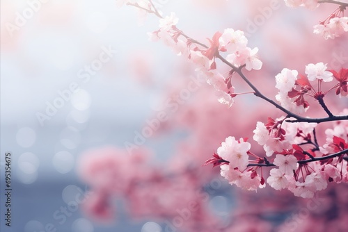 Tranquil Sakura Blossoms on Soft Blue Background - Elegant Japanese Floral Banner Design