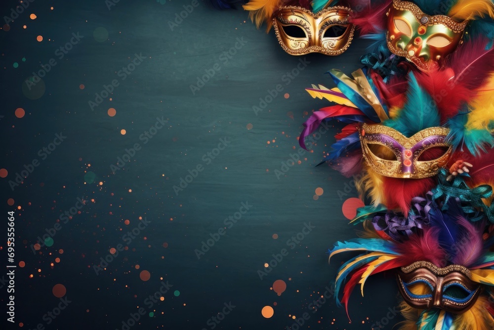 Carnival background with masks and feathers. Carnival background with masks and feathers.