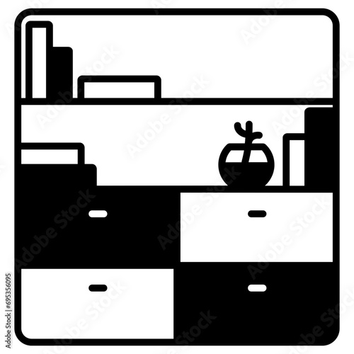 Book Shelf solid glyph icon illustration