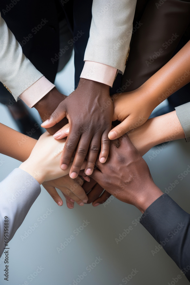 Working together concept with hands united together in the air. Multiracial team work. Working together concept with hands united together in the air. Multiracial team work.