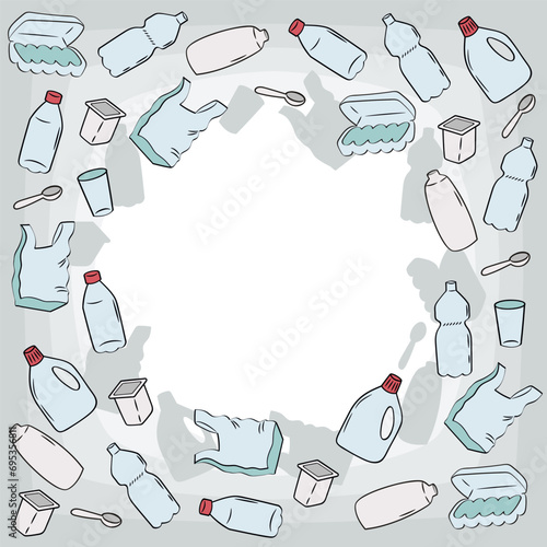 Plastic pollution. Square poster, frame for text. 