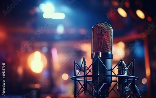 Studio karaoke microphone over the bright blurred background