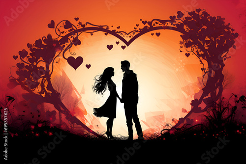 The silhouette of a loving couple framed within a heart shape  symbolizing Valentines Day