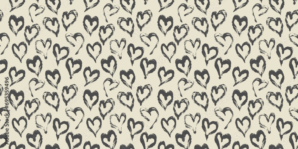 Seamless heart pattern hand painted with ink brush Seamless heart pattern hand painted with ink brush
