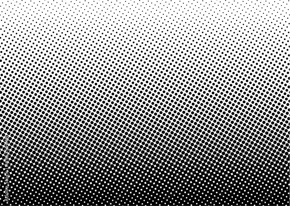 Obraz premium Abstract black half-tone dot gradient background. Horizontal composition. Modern manga style vector illustration for comics book, trendy web projects, animation backdrop visuals.