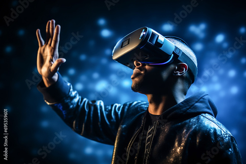 Generative AI image of man experiencing virtual reality photo
