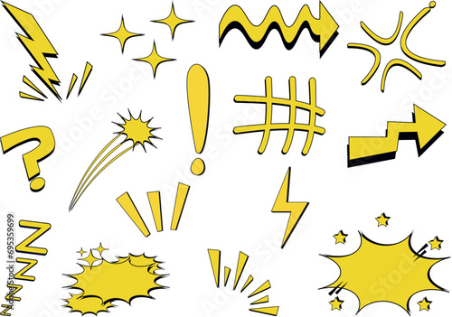 Yellow Comic Effect Shape great set collection clip art Silhouette, vector illustration on white background. photo