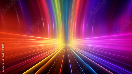 Abstract futuristic neon background consisting of glowing and radiating colorful lines, copy paste area for text