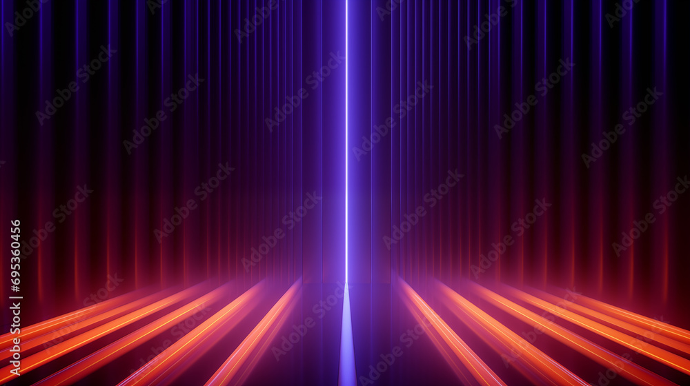 Abstract futuristic neon background consisting of glowing and radiating colorful lines, copy paste area for text