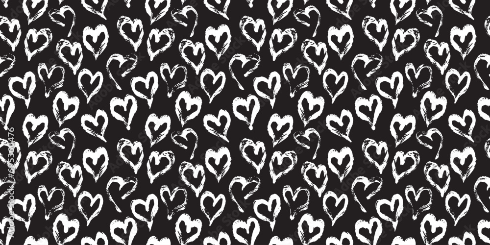 Seamless heart pattern. Hand painted ink brush
