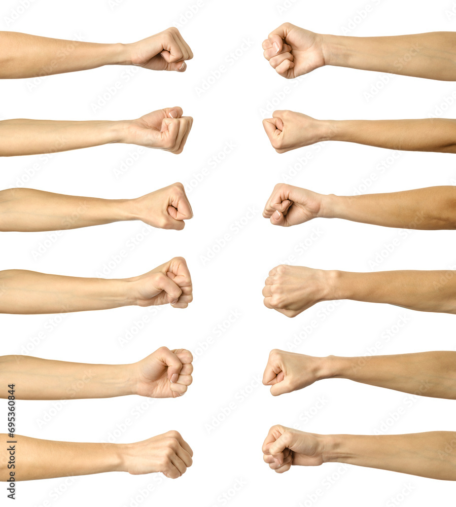 Fist. Multiple images set of female caucasian hand with french manicure showing fist gesture Fist. Multiple images set of female caucasian hand with french manicure showing fist gesture