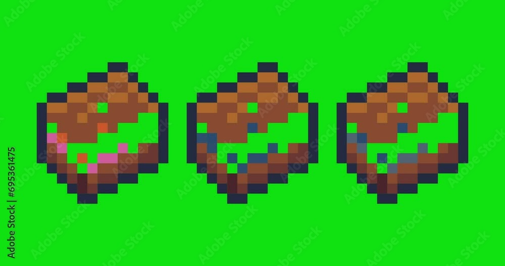 Green screen of cake food , cake icon bits pixel slowly appeared and dissappeared. Simple animation from pixel dots form sets of cake icon . Usefull for game asset or design asset animate. Green screen of cake food , cake icon bits pixel slowly appeared and dissappeared. Simple animation from pixel dots form sets of cake icon . Usefull for game asset or design asset animate.