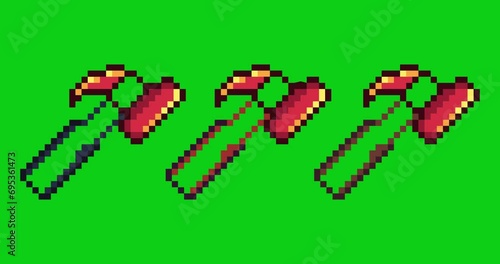 Green screen of hammer, Hammer icon bits pixel slowly appeared and dissappeared. Simple animation from pixel dots form sets of Hammer tools icon . Usefull for game asset or design asset animate.
