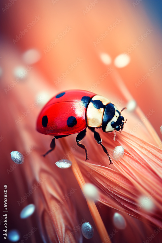 Fototapeta premium ladybug in field, photorealistic, cinematic, macro photography created with Generative Ai