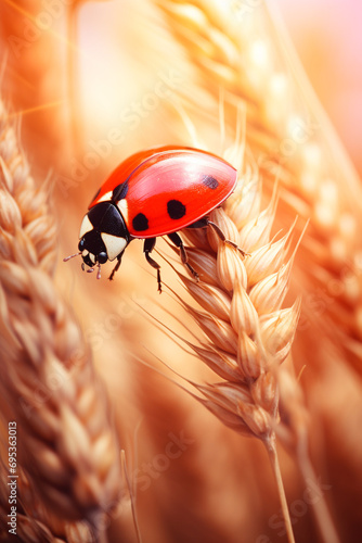 ladybug in field, photorealistic, cinematic, macro photography created with Generative Ai