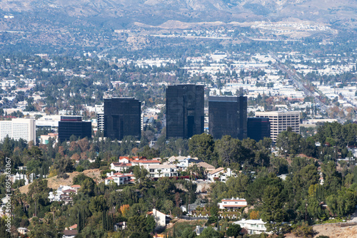 View of Woodland Hills and Canoga Park in the west San Fernando Valley area of Los Angeles, California.   photo