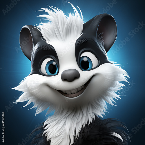 Cute and funny skunk raccoon avatar. Smiling skunk raccoon character. Funny skunk raccoon mugshot. Skunk raccoon icon. photo