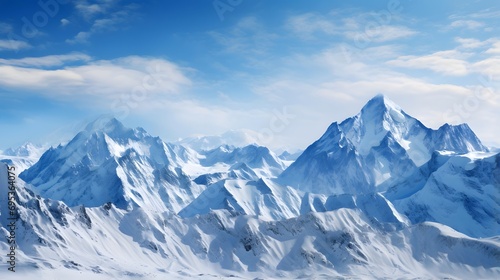 Snowy mountains panorama with blue sky and clouds - 3D illustration © Iman