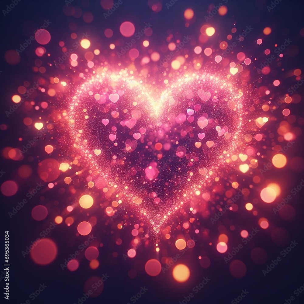 Glowing heart made of blurred pink and fiery hearts and balls on a black background close, Decor for Valentine's Day, March 8, birthday and Wedding Day Glowing heart made of blurred pink and fiery hearts and balls on a black background close, Decor for Valentine's Day, March 8, birthday and Wedding Day