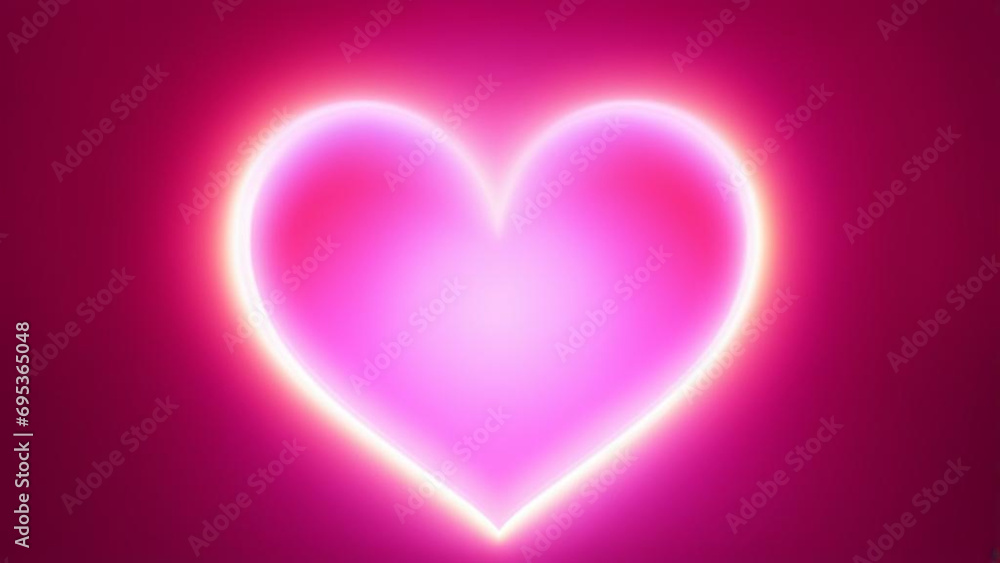 neon glowing pink heart on pink background
