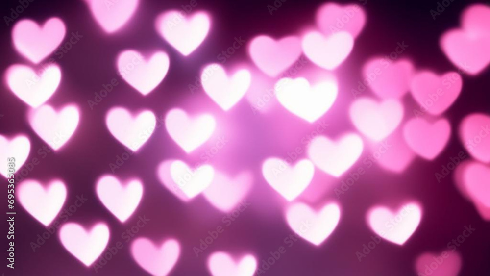 Decor for Valentine's Day.Background of bright pink blurred hearts on a black background, postcard for Valentine's Day, March 8, birthday and Wedding Day