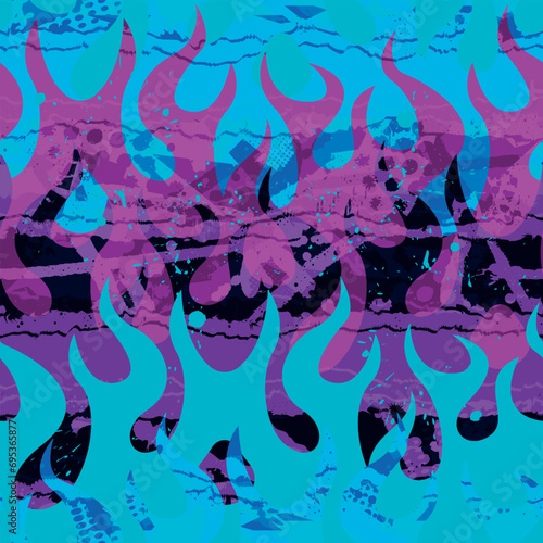 bright abstract pattern with flames. Hand drawn seamless pattern for textiles  sportswear  car tuning