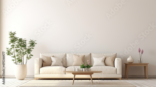 Modern Minimal clean clear contemporary living room home interior design daylight background,beige white sofa couch in living room daylight from window freshness moment mock up interior.