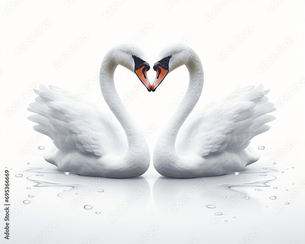 Fototapeta premium Pair of Swans Facing Each Other 3D Isolated 