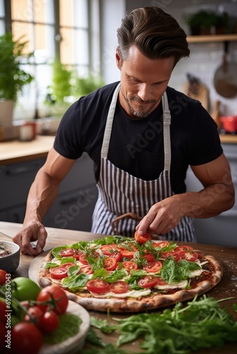 A man cooking a pizza