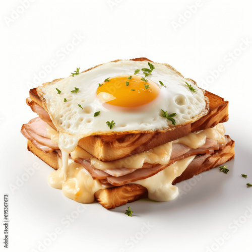 Gourmet French Sandwich Croque Madame Isolated
 photo