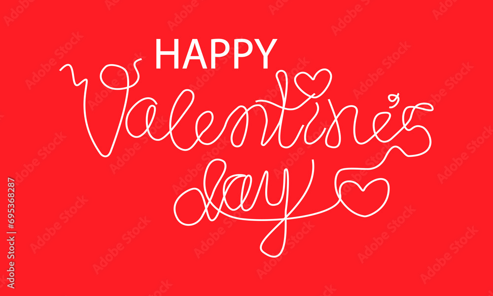 Inscription Valentine's Day, white font with hearts on red background. Vector hand lettering for design of cards, banners, invitations