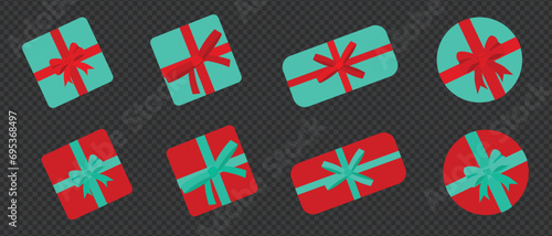 Flat Style gift boxes isolated on transparent background. Christmas and new year design elements with red and green colors Birthday and Holiday Celebrations. Flat Isolated  Green Gift Boxes.