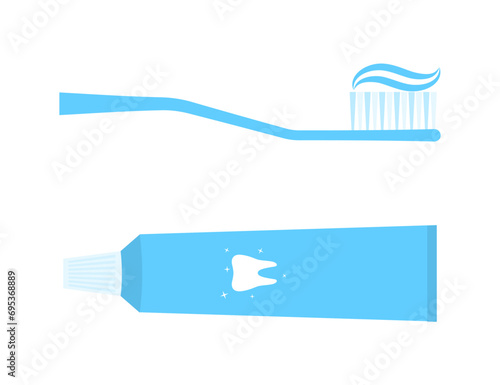 Oral hygiene concept. Toothbrush and toothpaste set vector flat illustration